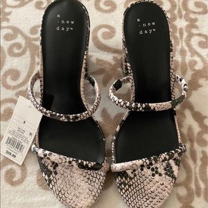 Snake skin block heel sandals